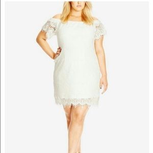 City Chic Ivory Mini Dress - off the shoulder